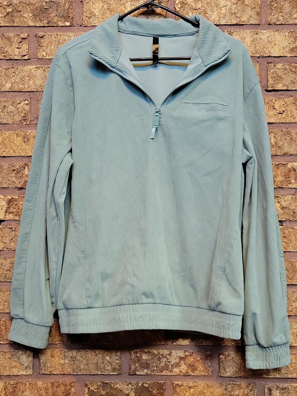 Fabletics Ribbed Quarter Zip Pullover Sage Green Relaxed Loungewear Size Medium